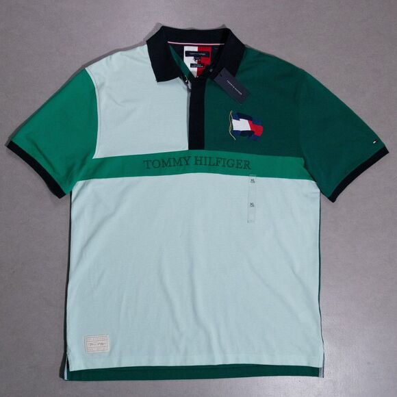NWT Tommy Hilfiger Men's Short Sleeve Colorblock Polo Shirt Embroidered XL - Picture 1 of 12